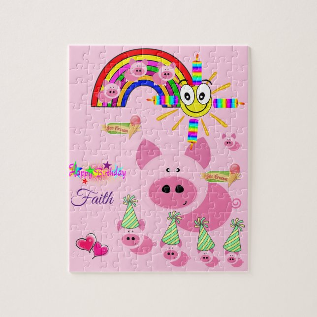 Puzzles Happy Birthday Pink Pigs Rainbow (Vertical)