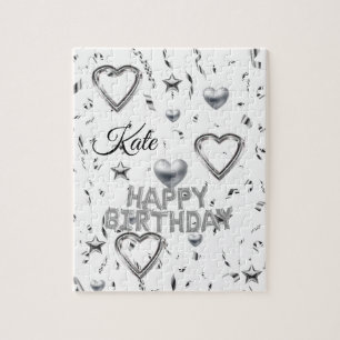 Puzzles Happy Birthday Silver Hearts