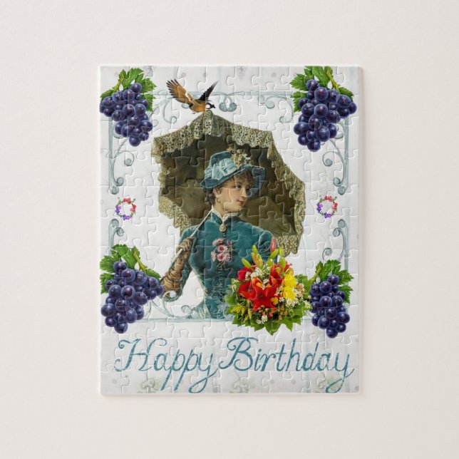 Puzzles Happy Birthday Vintage Woman Floral (Vertical)