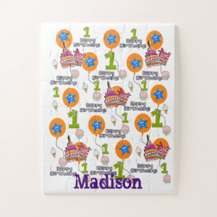 Puzzles, Happy First Birthday, #1 Birthday White Jigsaw Puzzle