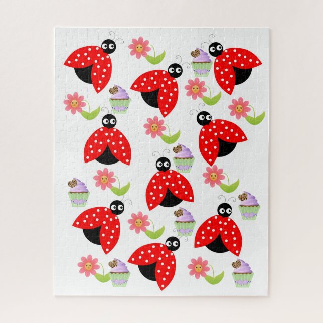 Puzzles Lady Bugs Floral Cupcake Birthday (Vertical)
