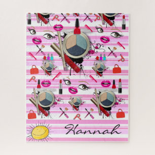 Puzzles Makeup Pink & White Stripe