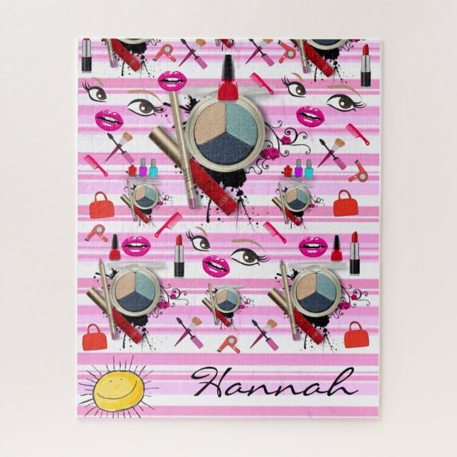 Puzzles Makeup Pink & White Stripe (Vertical)