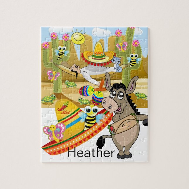 Puzzles Mexican Man Donkey Sombrero  Floral (Vertical)