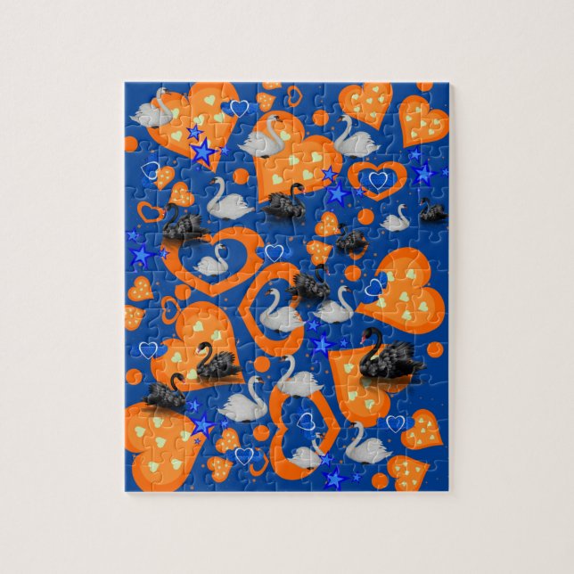 Puzzles Orange Hearts Swans Blue Stars (Vertical)