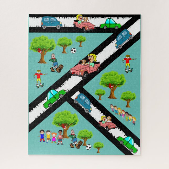 Puzzles Park Cars Kids Playing Dog (Vertical)