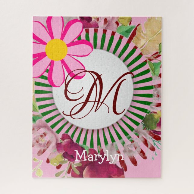 Puzzles Pink Floral Monogram (Vertical)