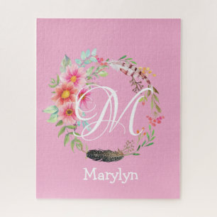Puzzles Pink Floral Monogram