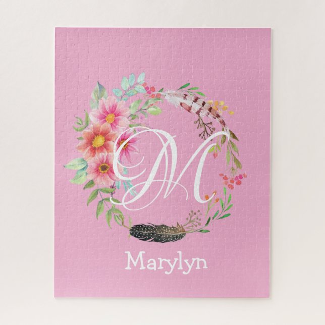 Puzzles Pink Floral Monogram (Vertical)