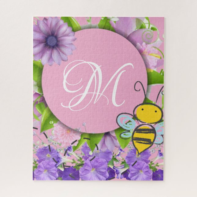 Puzzles Pink Floral Monogram (Vertical)