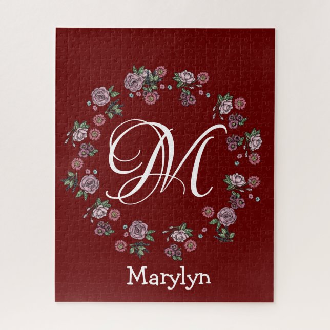 Puzzles Pink Floral Monogram (Vertical)