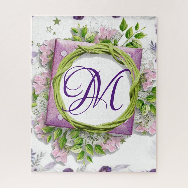 Puzzles Pink Floral Monogram (Vertical)