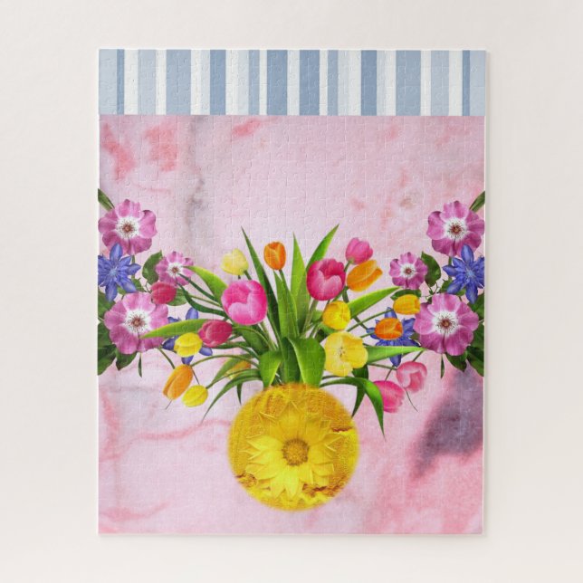 Puzzles Pink Marble Floral Flowers Stripe Grey (Vertical)