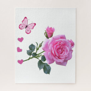 Puzzles Pink Rose Butterfly Hearts Floral