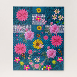 Puzzles Pink Rose Floral Blue Butterfly