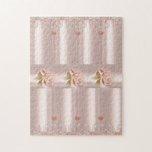 Puzzles Pink Rose Glitter Drip Floral