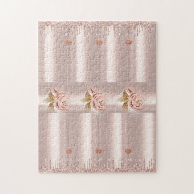 Puzzles Pink Rose Glitter Drip Floral (Vertical)