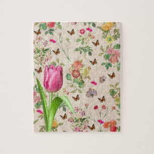 Puzzles Pink Tulip Floral Butterfly