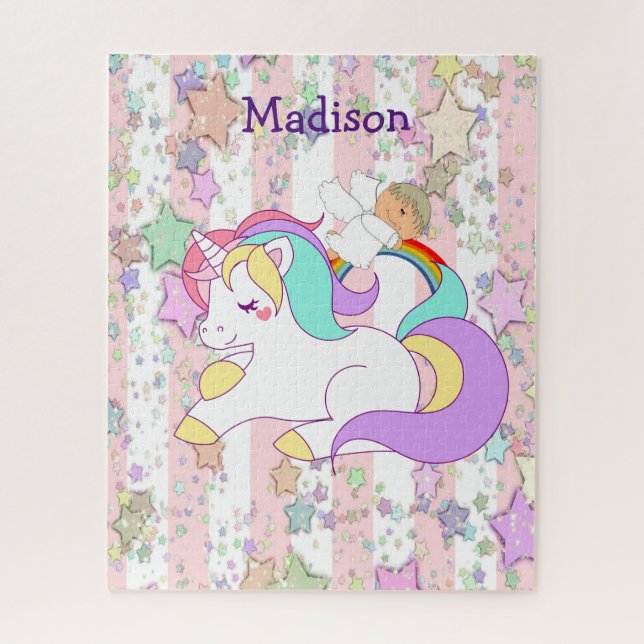 Puzzles Pink & White Stripe Unicorn Angel (Vertical)