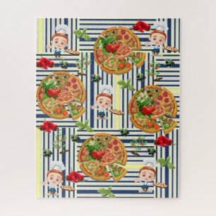 Puzzles Pizza Party  Blue & White Stripe