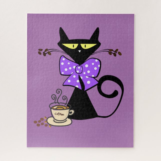Puzzles Purple Cat Bow Coffee (Vertical)