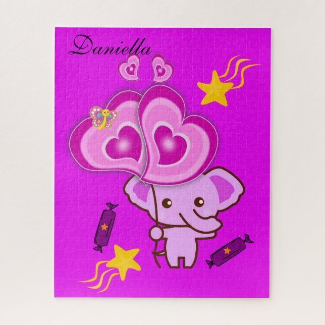 Puzzles Purple Elephant Butterfly Hearts (Vertical)