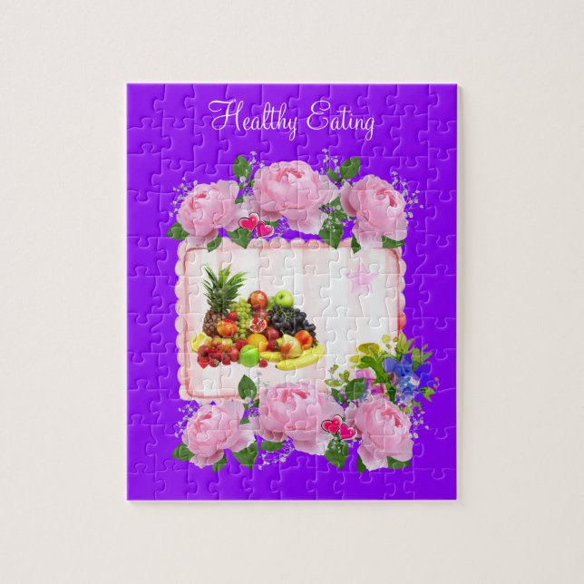 Puzzles Purple Healthy Fruits Pink Roses Floral (Vertical)