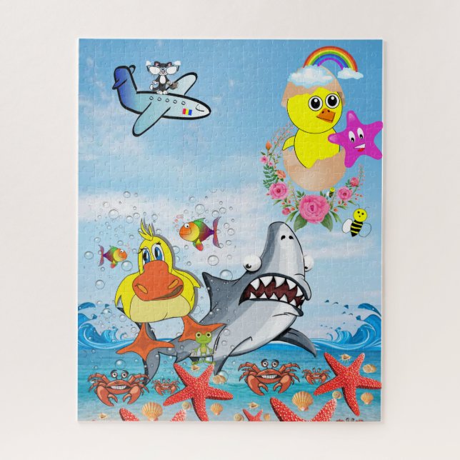 Puzzles Rainbow Sky Ocean Shark Ducks Cat (Vertical)