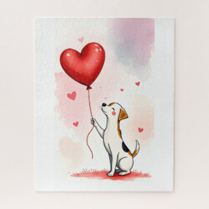 Puzzles Red Hearts Happy Valentine's Day Dog