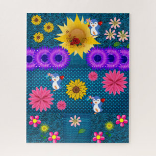 Puzzles Red Rose Floral Penguin Blue