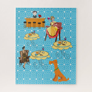 Puzzles Retro Woman Dinning Dog