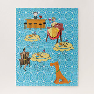 Puzzles Retro Woman Dinning Dog