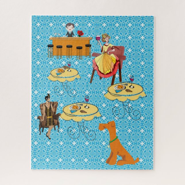 Puzzles Retro Woman Dinning Dog (Vertical)
