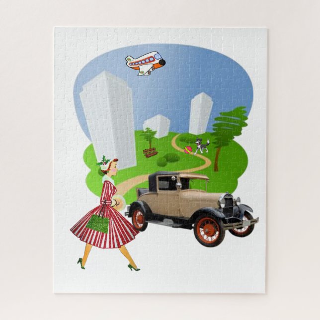 Puzzles Retro Woman Park Dog (Vertical)