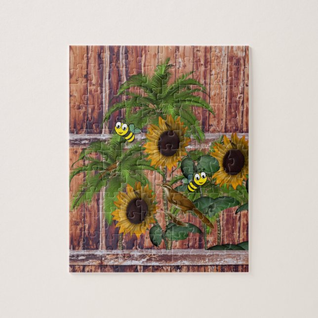 Puzzles Rustic Wood Bumblebees  (Vertical)