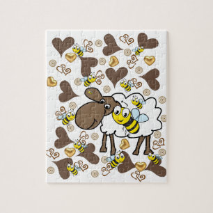 Puzzles Sheep Brown Hearts Bumblebee