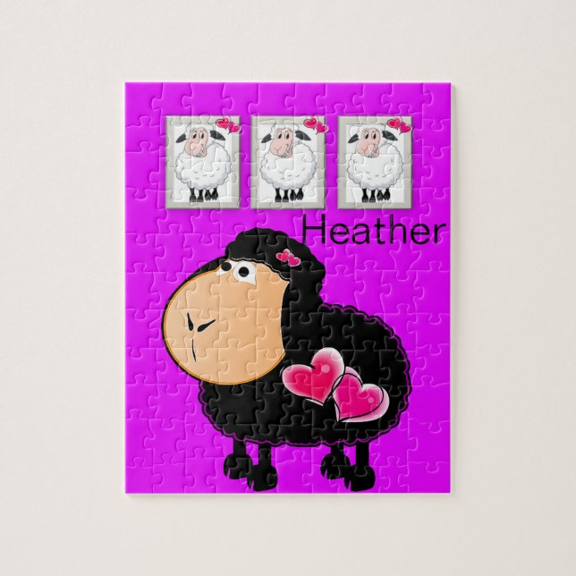 Puzzles Sheep Pink Hearts Purple (Vertical)