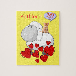 Puzzles Sheep Red Hearts