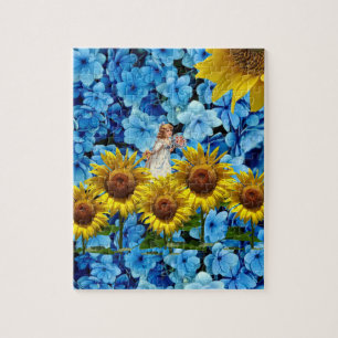 Puzzles Sunflower Fairy Blue Floral