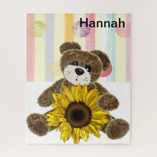 Puzzles Teddy Bear Pastel Stripes Sunflower