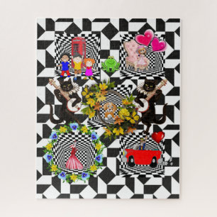 Puzzles Vintage Girl Dog Cat Floral Cars