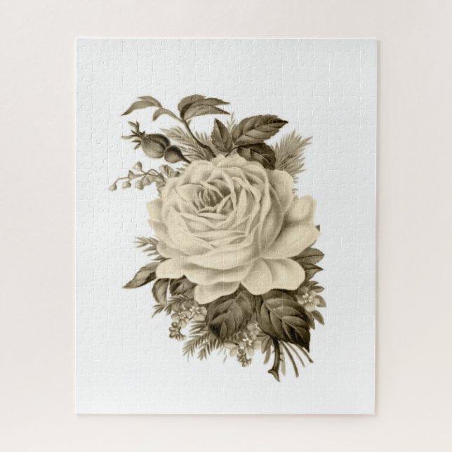 Puzzles Vintage White Rose Floral (Vertical)