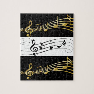 Puzzles White and Black Gold Music Notes