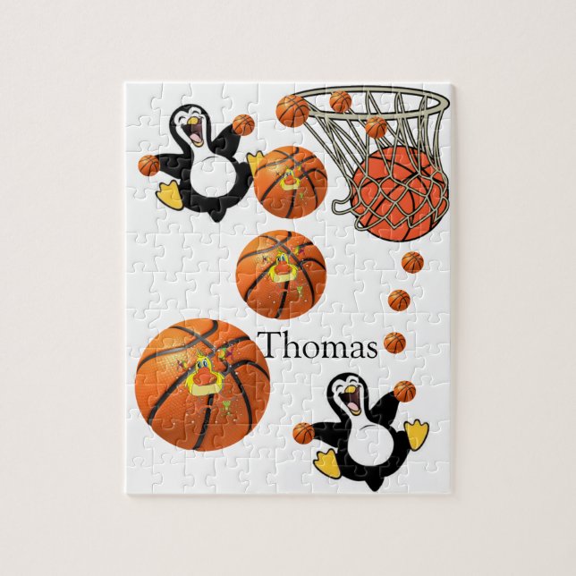 Puzzles White and Black Penguin Basketball Court (Vertical)