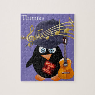 Puzzles White and Black Penguin Guitar Rock n Roll