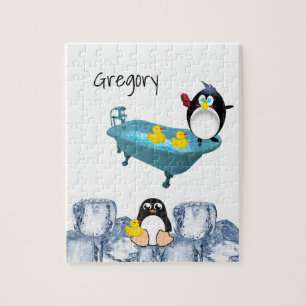 Puzzles White and Black Penguin Yellow Ducks Bath