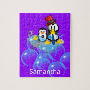 Puzzles White and Black Penguins Yellow Ducks Bath