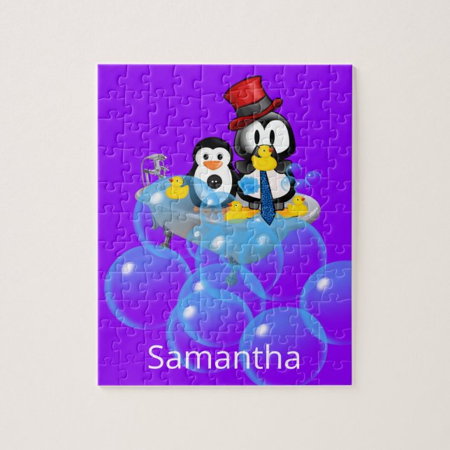 Puzzles White and Black Penguins Yellow Ducks Bath (Vertical)