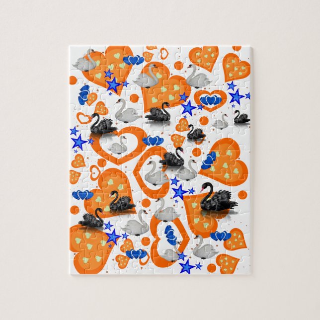 Puzzles White and Black Swans Hearts Stars (Vertical)