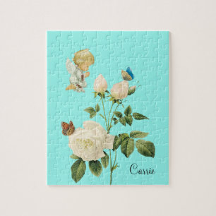 Puzzles White Angel Blue Butterfly Floral